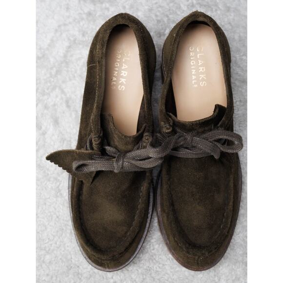 Clarks Original Wallabee Olive Green Suede Block Heeled Shoes Womens 7.5 EU 38 - Picture 10 of 16